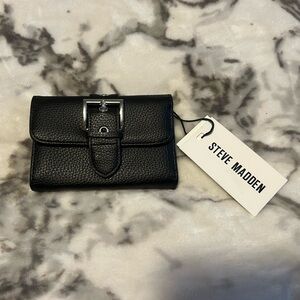 black steve madden buckle trifold wallet